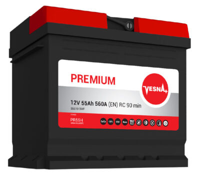 VESNA Premium PR55H 12V 55Ah 560A D+ SMF akumulator. Viša klasa sa Magic Eye indikatorom, idealan za novije Fiat Punto dizel, Peugeot i VW benzinske motore do 1.600cm3.