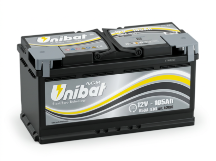 Unibat AGM105 12V 105Ah 950A D+ akumulator. Masivno evropsko L6 kućište (394x175x190) sa AGM Start-Stop tehnologijom.