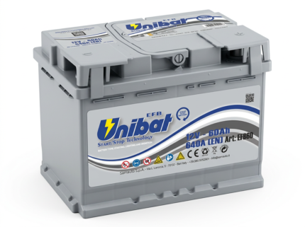 Unibat EFB60 12V 60Ah 640A D+ akumulator. Standardno evropsko L2 kućište (242x175x190) sa EFB Start-Stop tehnologijom.
