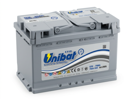 Unibat EFB70 12V 70Ah 760A D+ akumulator. Standardno evropsko L3 kućište (278x175x190) sa EFB Start-Stop tehnologijom.