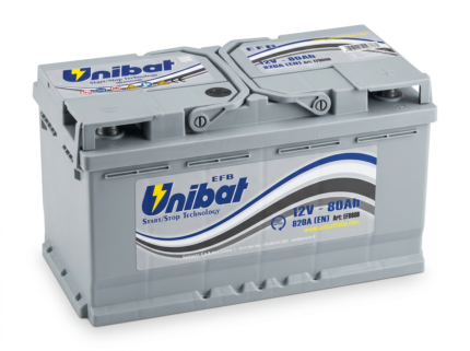 Unibat EFB80B 12V 80Ah 820A D+ akumulator. Nisko evropsko L4B kućište (315x175x175) sa EFB Start-Stop tehnologijom.