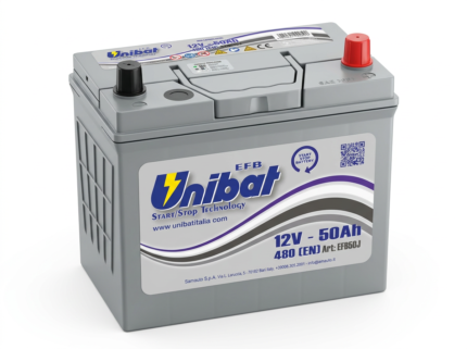 Unibat EFB50J 12V 50Ah 480A D+ akumulator. Usko azijsko JIS B24 kućište (236x128x222) sa EFB Start-Stop tehnologijom.