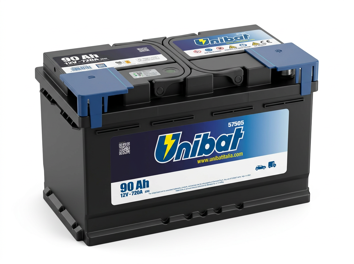 Akumulator Unibat Tradicional 12V 90Ah 720A Desni plus 57505 Unibat Tradicional 57505 12V 90Ah 720A D+ akumulator. Nisko evropsko L4B kućište (315x175x175) dizajnirano za veća putnička i laka komercijalna vozila.